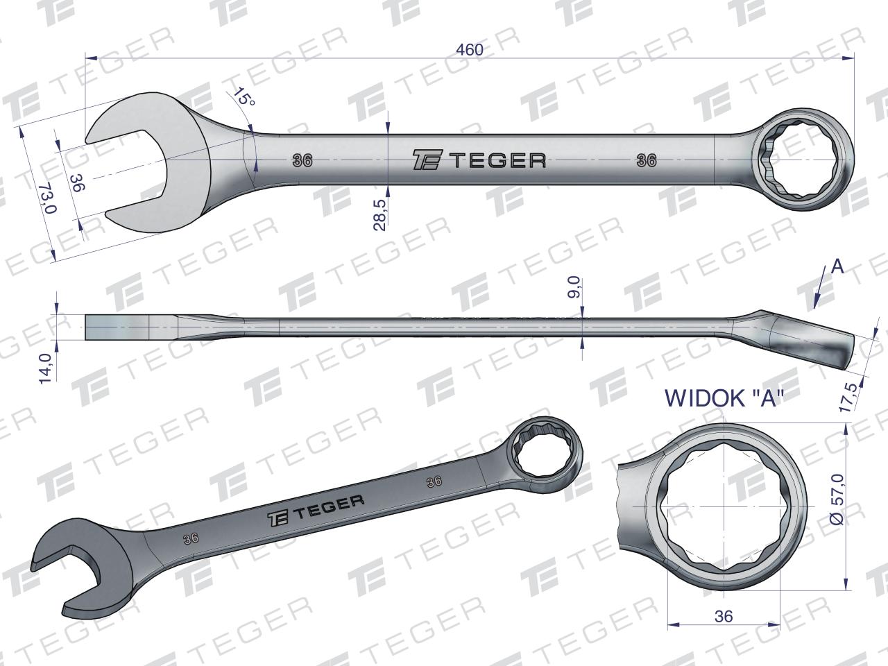Klucz płasko-oczkowy 36 mm / TEGER
