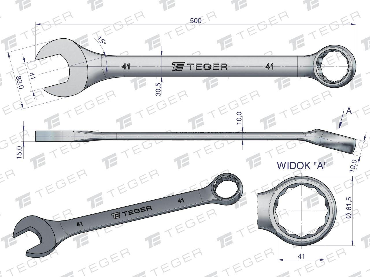 Klucz płasko-oczkowy 41 mm / TEGER