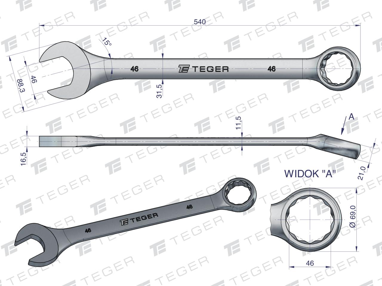 Klucz płasko-oczkowy 46 mm / TEGER