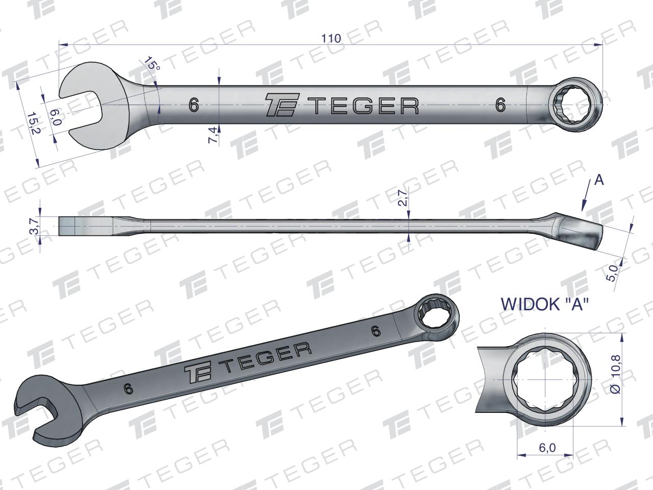 Klucz płasko-oczkowy 6 mm / TEGER