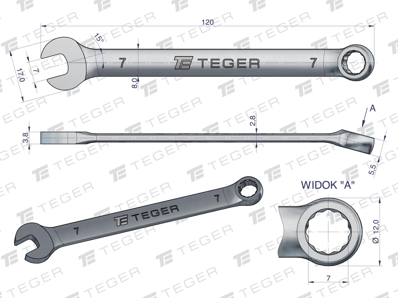 Klucz płasko-oczkowy 7 mm / TEGER