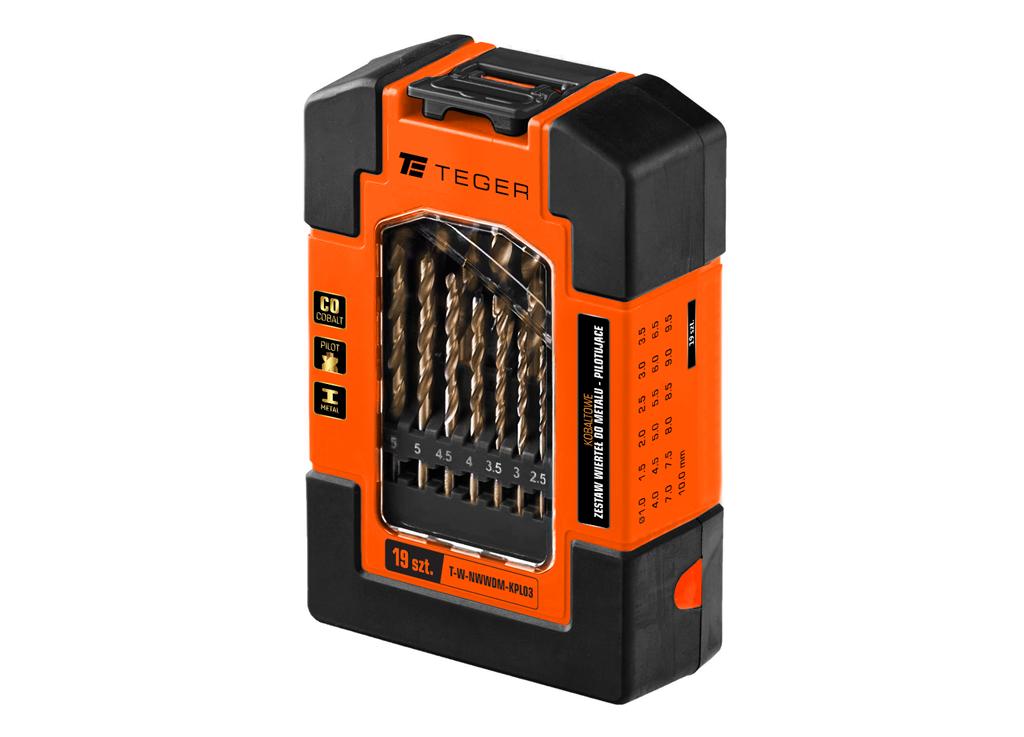 Zestaw wierteł do metalu - kobaltowe pilotujące (19 SZT.) / TEGER