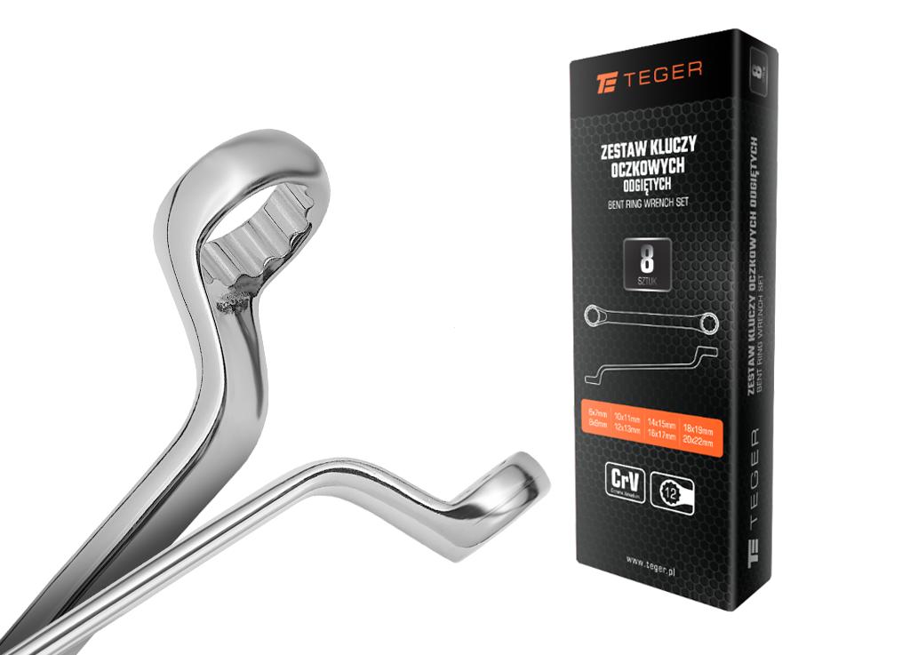 Zestaw kluczy oczkowych odgiętych, 6-22 mm, 8 szt, Teger