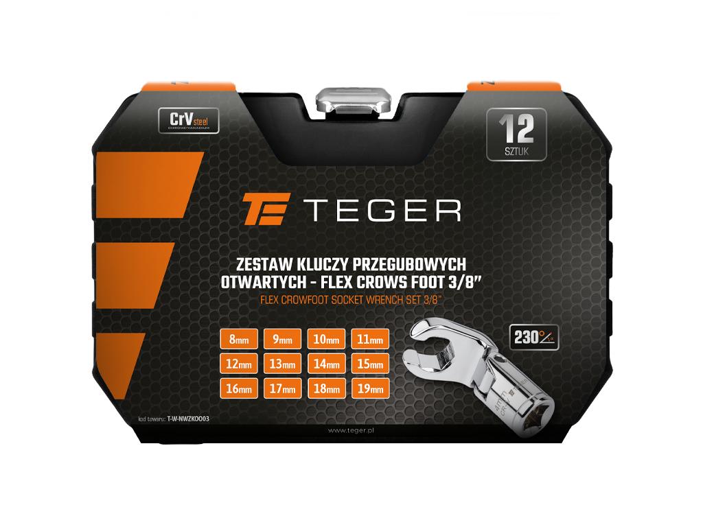 Zestaw kluczy przegubowych otwartych - Flex Crows foot, 8-19 mm 3/8", 12 szt., Teger