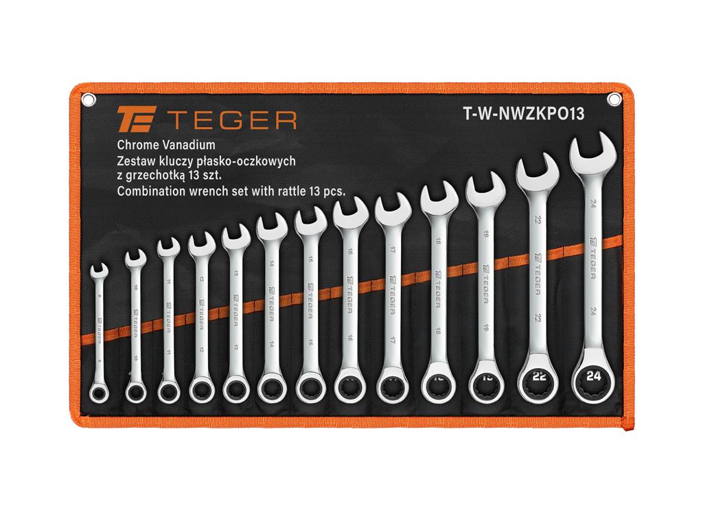 Zestaw kluczy płasko-oczkowych z grzechotką 13 szt / TEGER