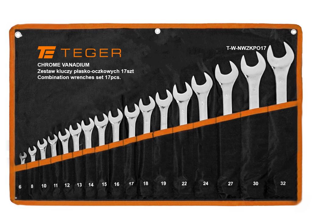 Zestaw kluczy płasko-oczkowych, 6-32 mm, 17 szt, Teger