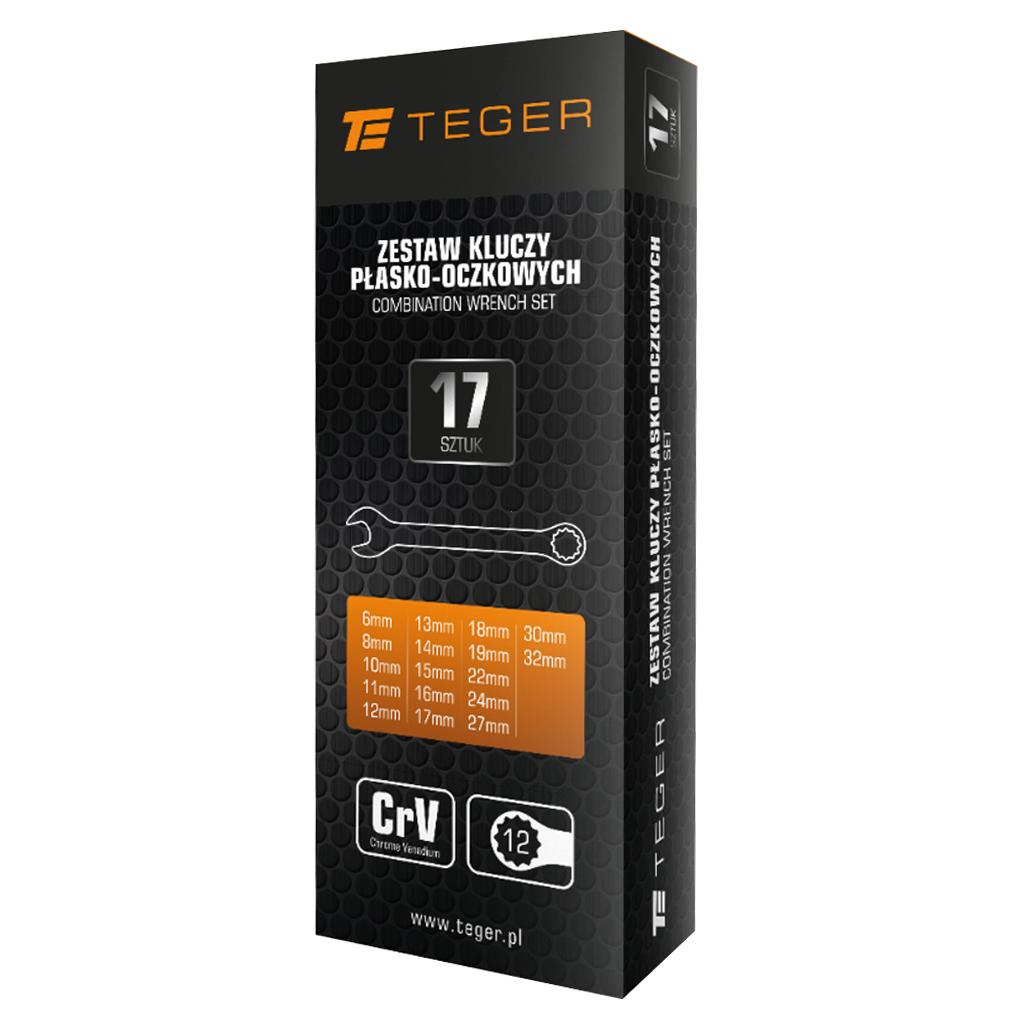 Zestaw kluczy płasko-oczkowych, 6-32 mm, 17 szt, Teger