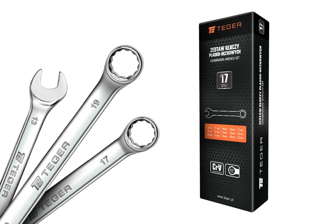 Zestaw kluczy płasko-oczkowych, 6-32 mm, 17 szt, Teger