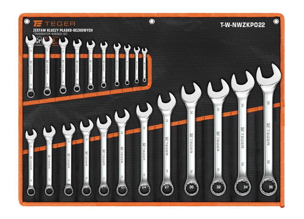 Zestaw kluczy płasko-oczkowych, 22 szt, Teger