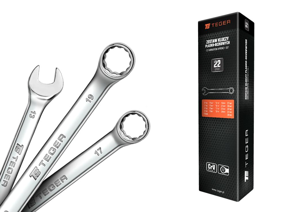 Zestaw kluczy płasko-oczkowych, 22 szt, Teger