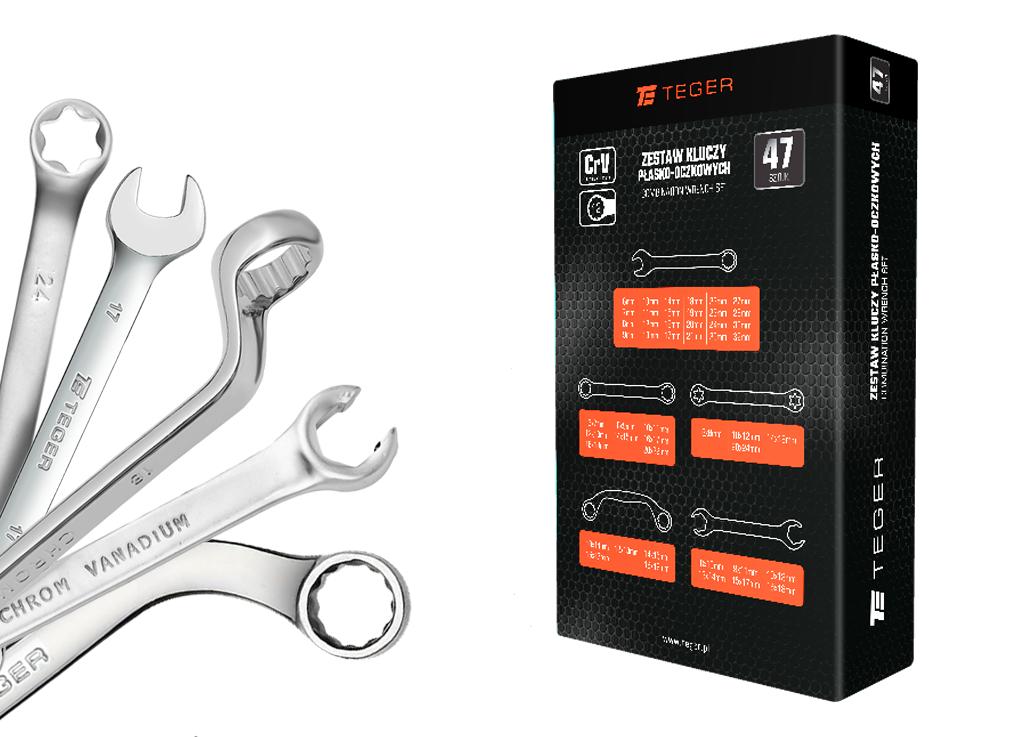 Zestaw kluczy płasko-oczkowych 47 szt / TEGER