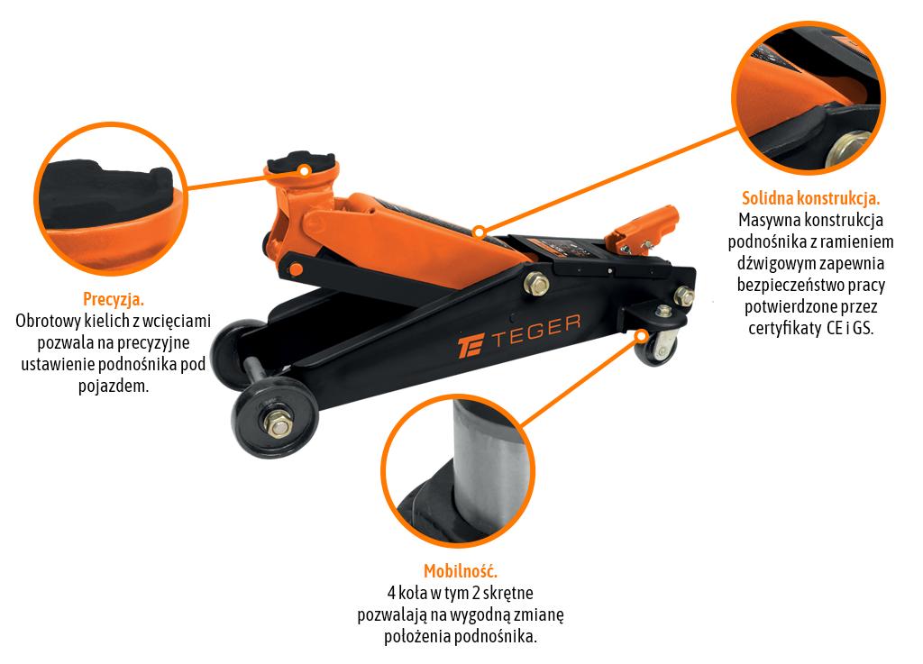 Podnośnik hydrauliczny - podjazdowy, 3T, Teger
