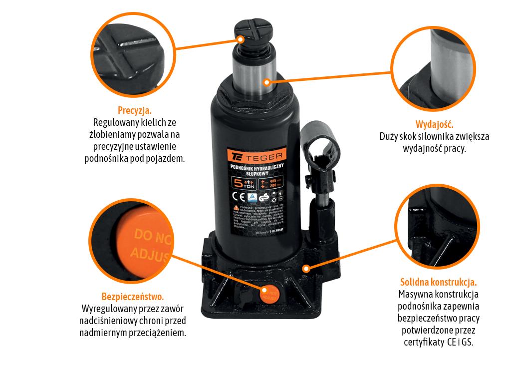 Podnośnik hydrauliczny - słupkowy, 5T, Teger