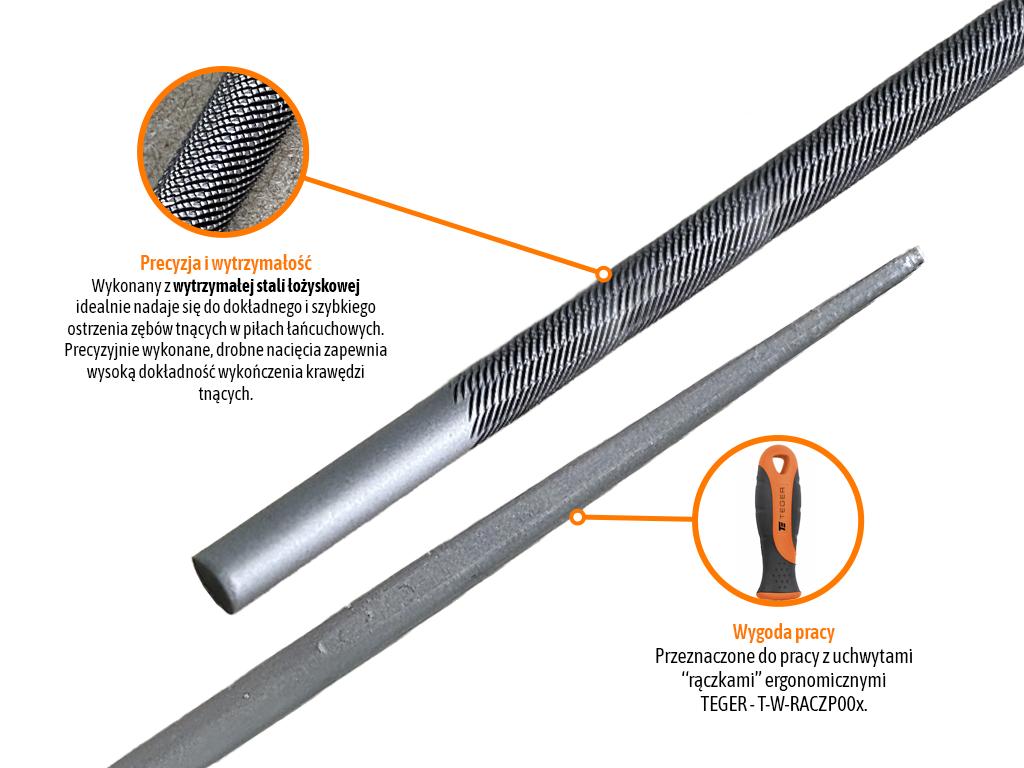 Pilnik okrągły do ostrzenia łańcucha, 4.0/200mm - 3/8" (sprzedawane po 12 szt), Teger