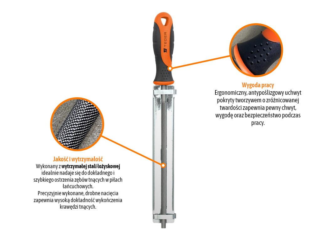 Pilnik okrągły do ostrzenia łańcucha z prowadnikiem, 4.8/200mm - 0,325", Teger