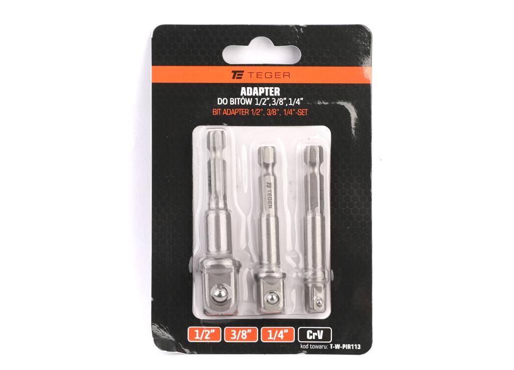 Adapter do bitów 1/2" 1/4" 3/8" (zestaw 3 szt.), CR-V, Teger