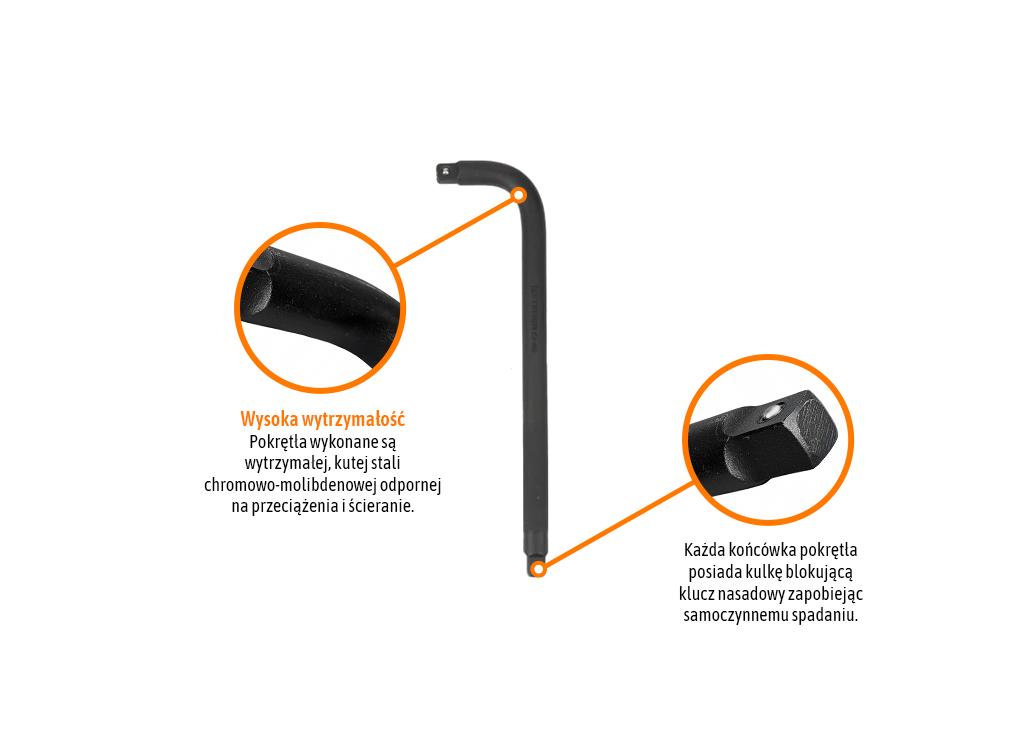 Pokrętło do nasadek TYP L 1/2" 300 mm, Cr-Mo - kute, Teger