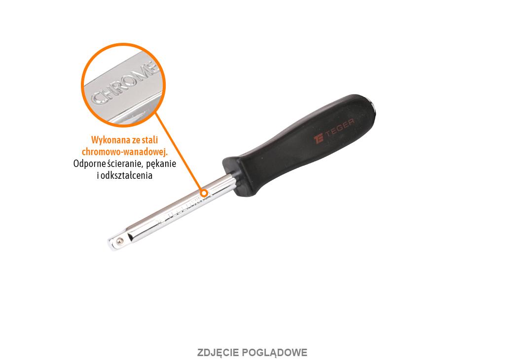 Pokrętło do nasadek z uchwytem wkrętakowym 1/4", 150 mm, CR-V, Teger