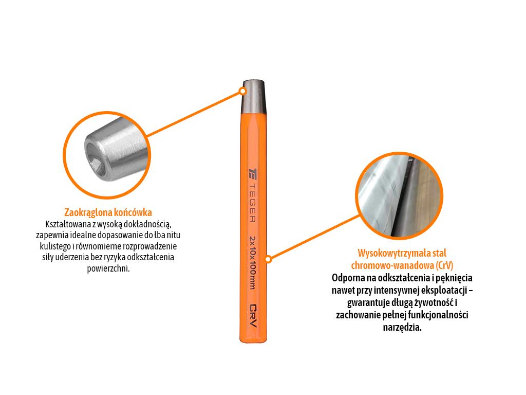 Zakuwacz do nitów kulistych 2x10x100mm, TEGER