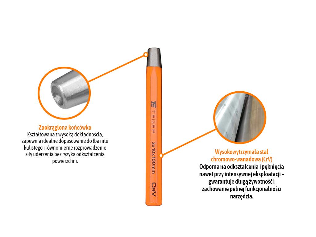 Zakuwacz do nitów kulistych 3x10x100mm, TEGER