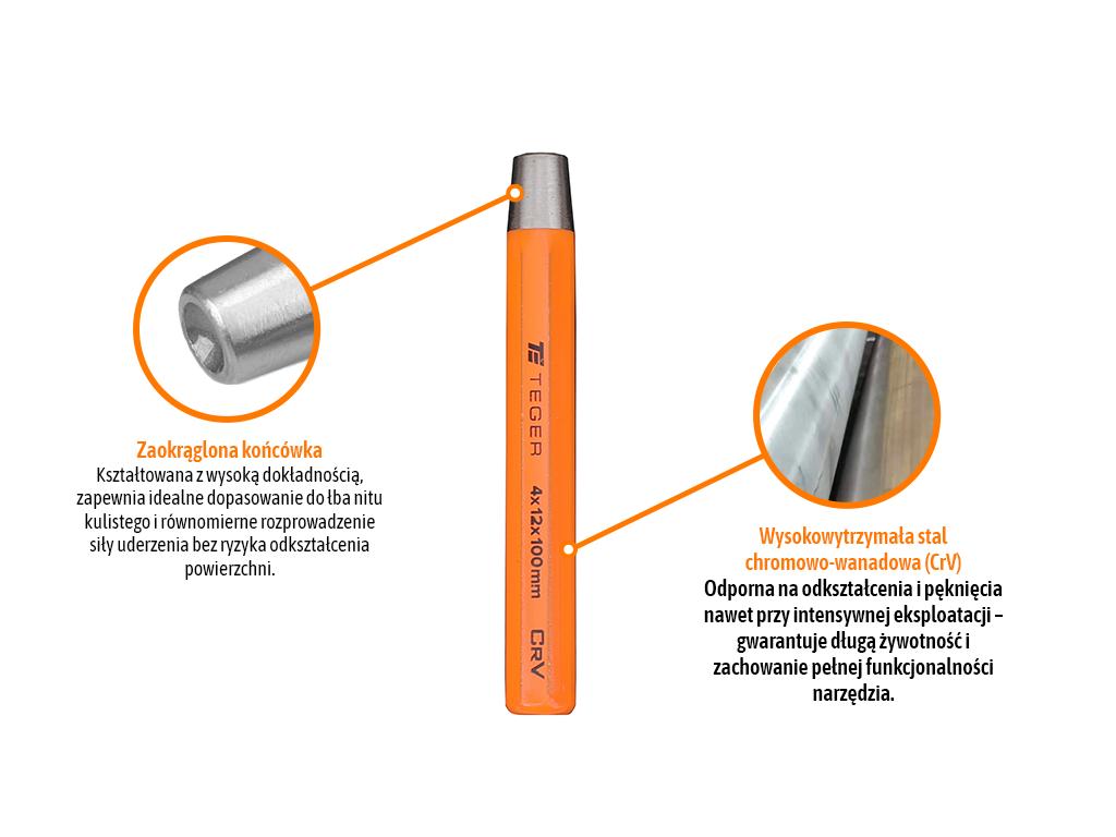 Zakuwacz do nitów kulistych 4x12x100mm, TEGER