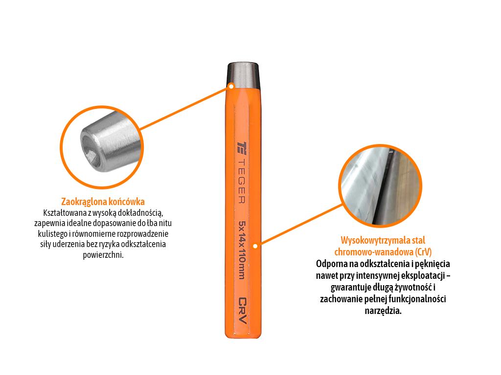 Zakuwacz do nitów kulistych 5x14x110mm, TEGER