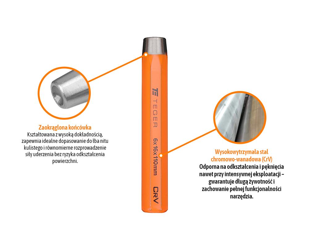 Zakuwacz do nitów kulistych 6x16x110mm, TEGER