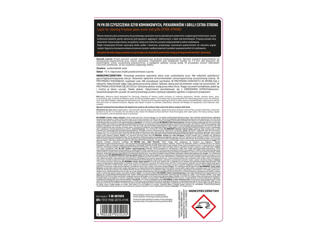 Płyn do czyszczenia szyb kominkowych, piekarników i grili EXTRA STRONG, 1l - atomizer, Teger
