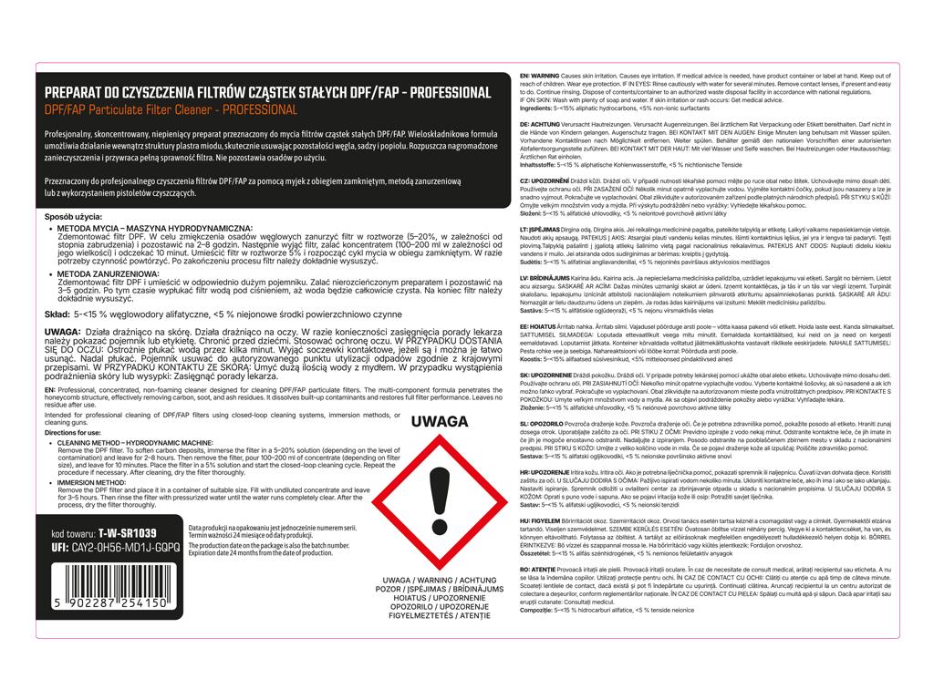 Preparat do czyszczenia filtrów cząstek stałych DPF/FAP  - PROFESSIONAL, 5l, Teger