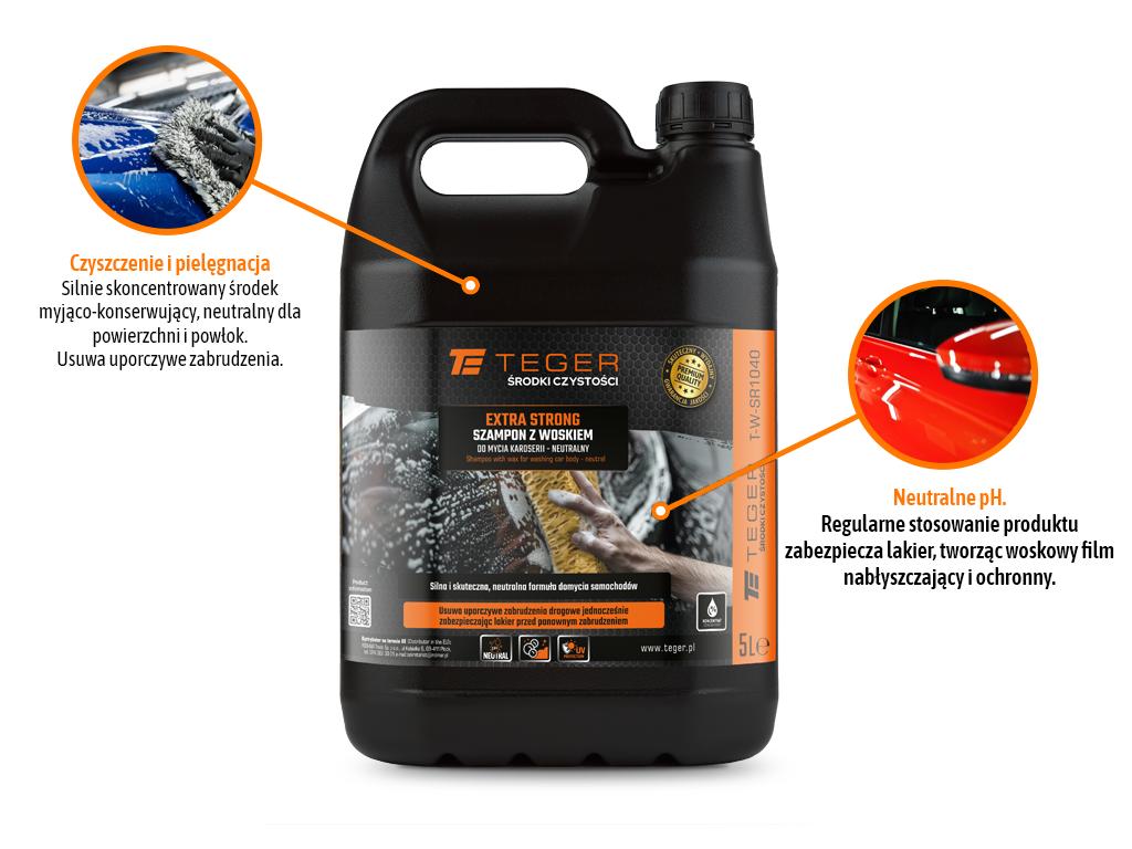 Szampon z woskiem do mycia karoserii - neutralny - EXTRA STRONG, 5l - koncentrat, TEGER