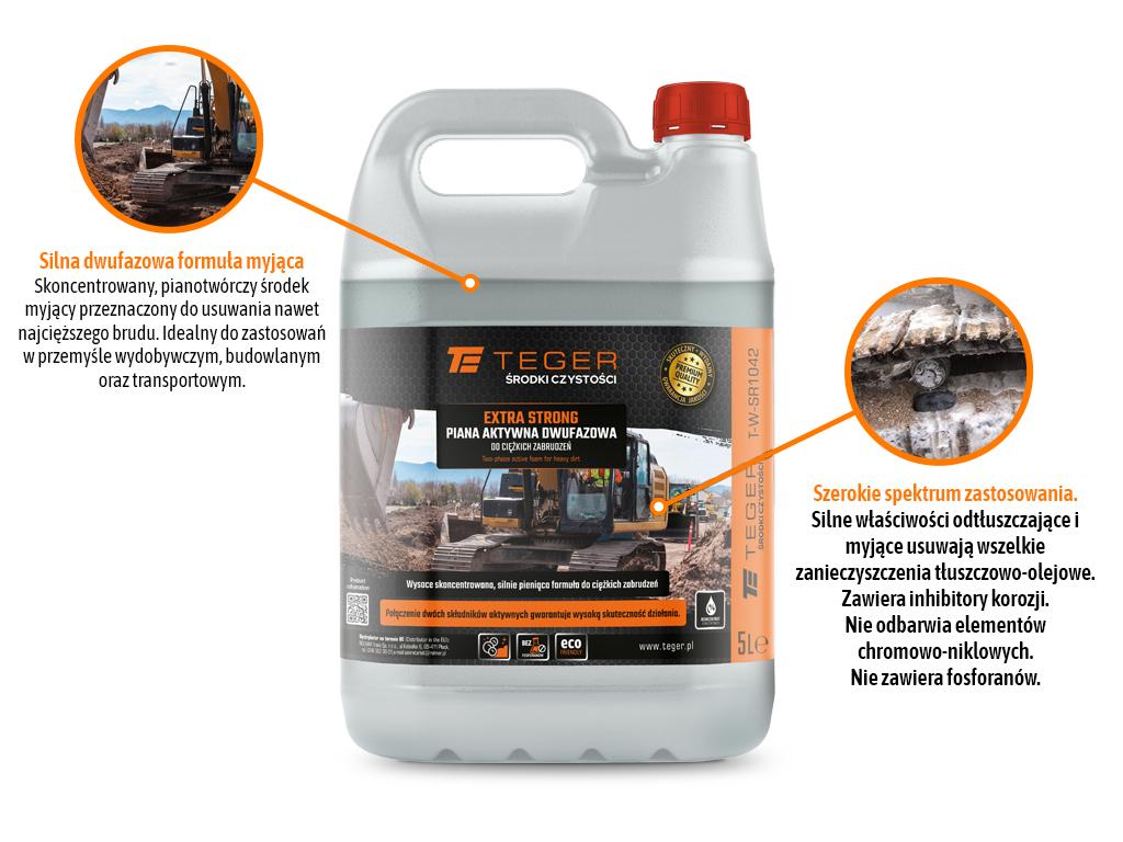 Piana aktywna dwufazowa do ciężkich zabrudzeń - EXTRA STRONG, 5l - koncentrat, Teger