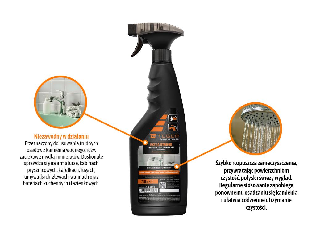 Preparat do usuwania osadów z kamienia i rdzy EXTRA STRONG, 750ml - atomizer, Teger