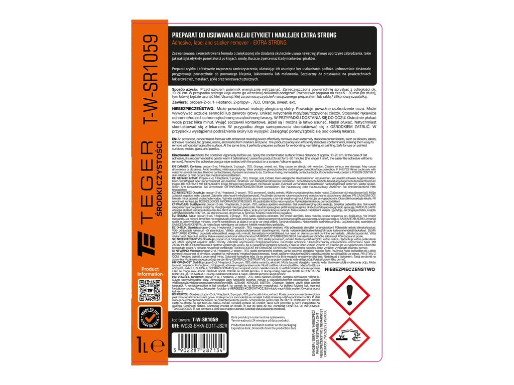 Preparat do usuwania kleju etykiet i naklejek EXTRA STRONG, 1l - atomizer, Teger