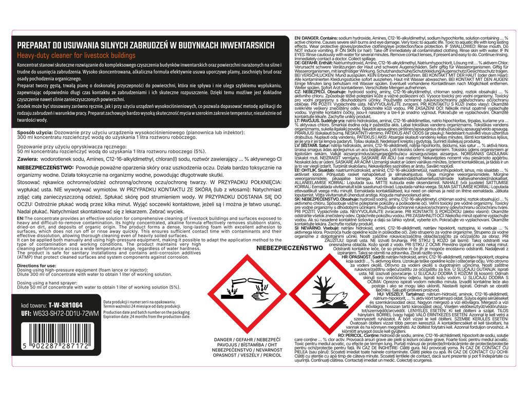 Preparat do usuwania silnych zabrudzeń w budynkach inwentarskich, 10l - koncentrat, Teger