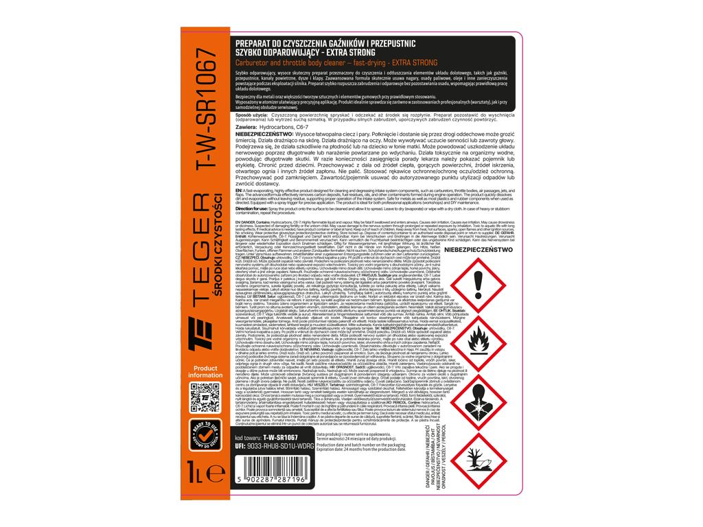 Preparat do czyszczenia gaźników i przepustnic - szybko odparowujący - EXTRA STRONG, 1l - atomizer, Teger