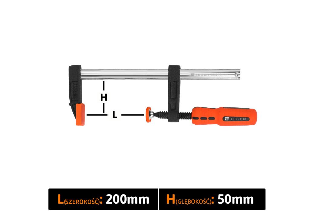 Ścisk stolarski śrubowy, TYP F  50x200 mm, Teger