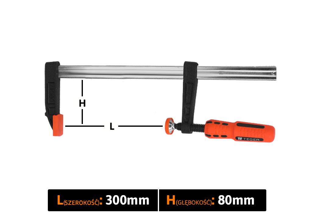 Ścisk stolarski śrubowy, TYP F  80x300 mm, Teger