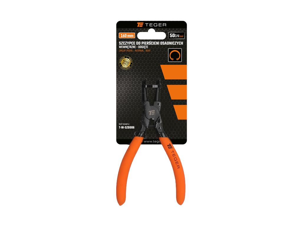 Szczypce do pierścieni osadniczych, wewnętrzne odgięte 160 mm, Teger