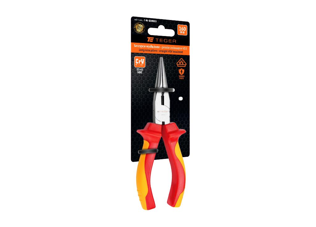 Szczypce wydłużone  - proste izolowane VDE 160 mm / TEGER