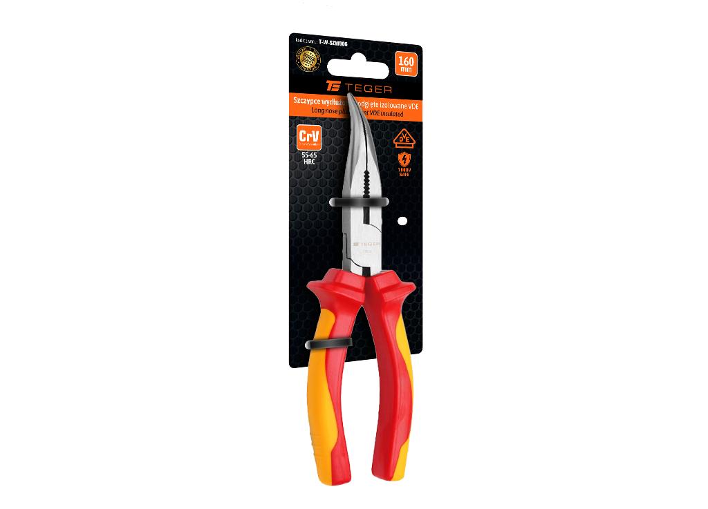 Szczypce wydłużone  - odgięte izolowane VDE 160 mm / TEGER