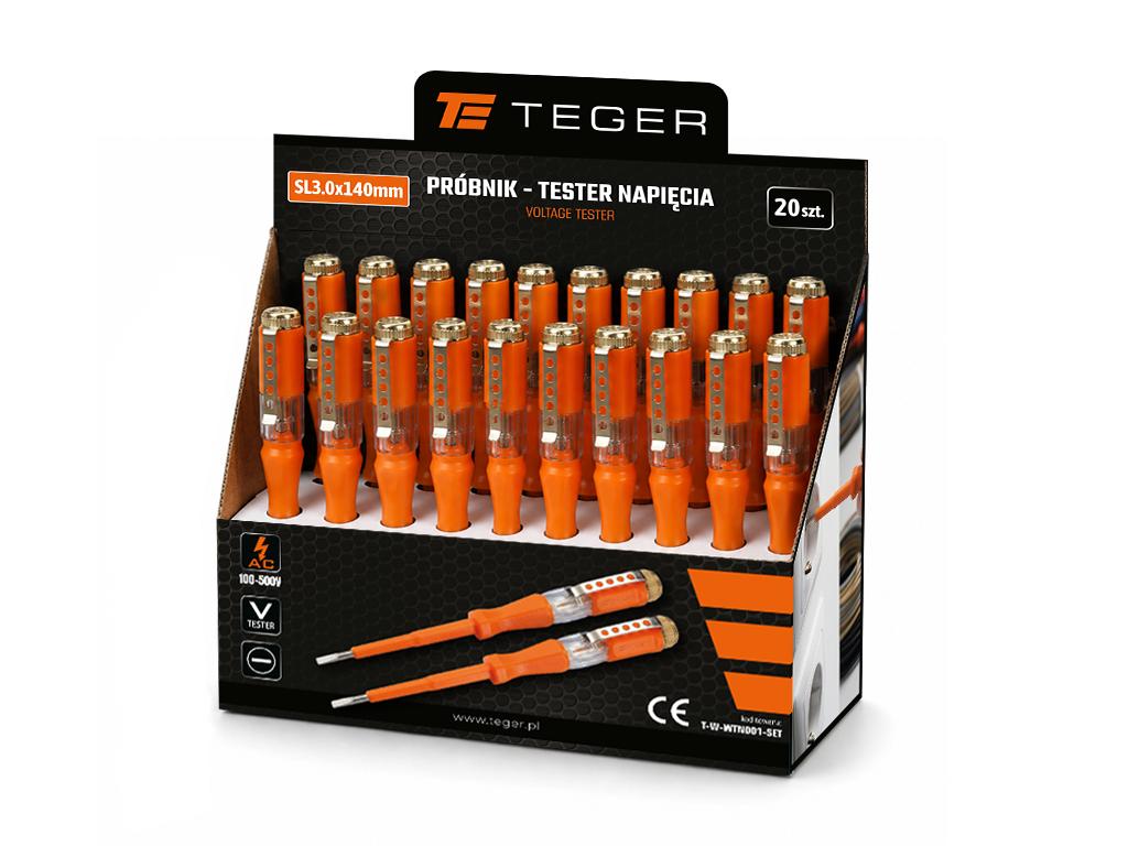 Próbnik, tester napięcia 3,0x140mm, AC 100-500V Cert. CE, (sprzedawane po 20), Teger