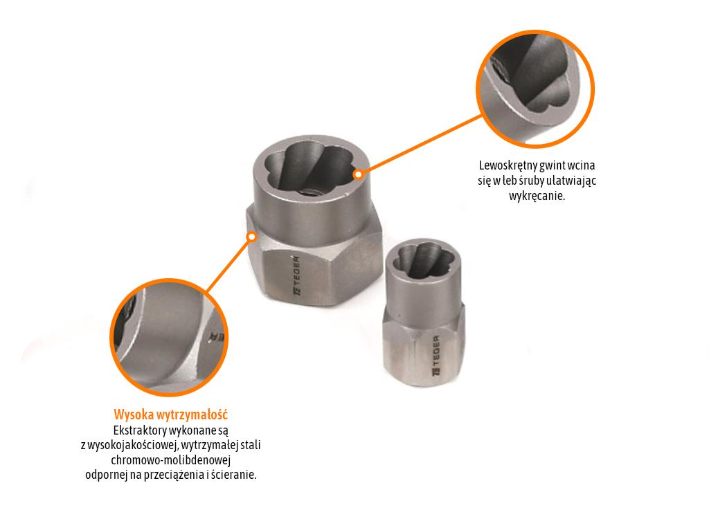 Zestaw nasadek do uszkodzonych śrub i nakrętek 15 szt - kute/ stal Cr-Mo / TEGER