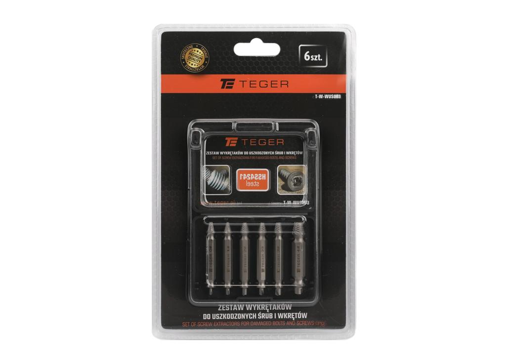 Zestaw wykrętaków do uszkodzonych śrub i wkrętów 6 szt / TEGER