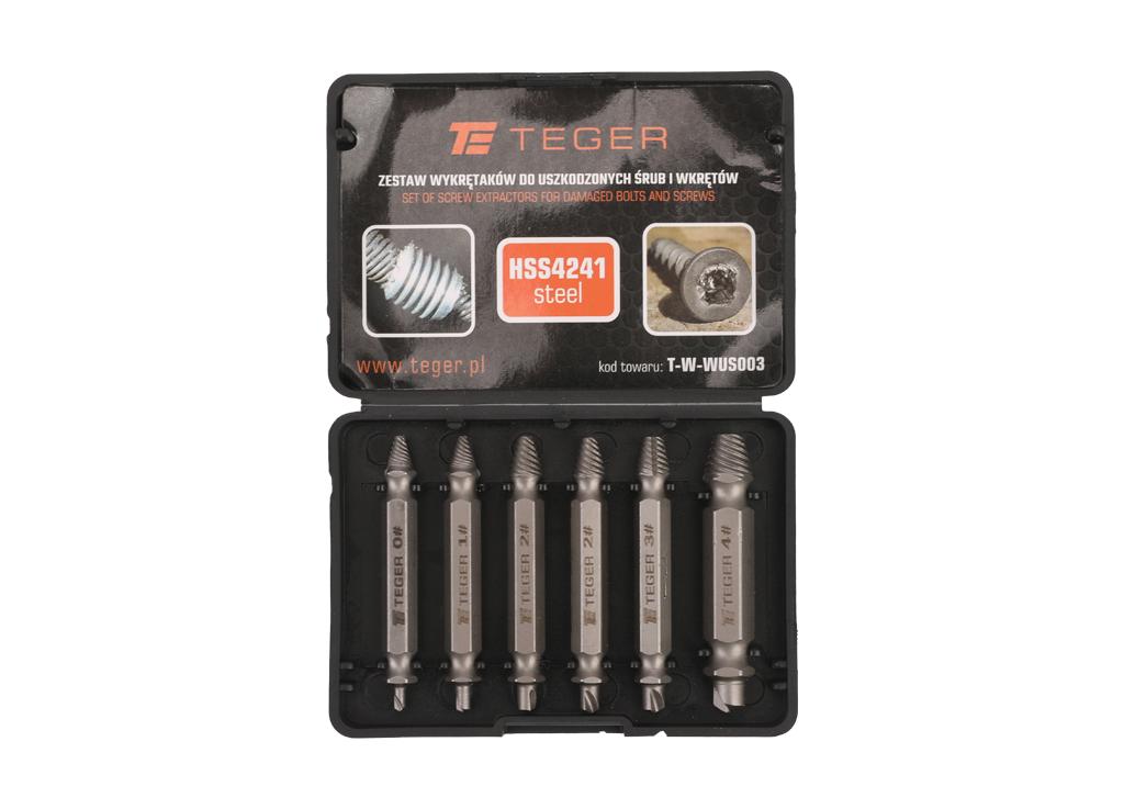 Zestaw wykrętaków do uszkodzonych śrub i wkrętów 6 szt / TEGER