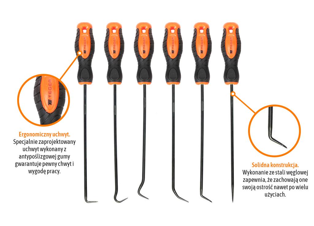 Zestaw haków i podbieraków precyzyjnych, 150mm (6 szt), Teger