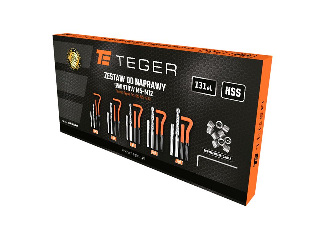 Zestaw do naprawy gwintów, M5-M12 (131 el.), stal HSS, Teger
