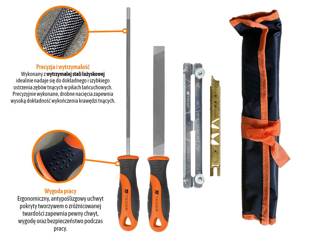 Zestaw do ostrzenia łańcucha, 4.0/200mm - 3/8" (4 el), Teger
