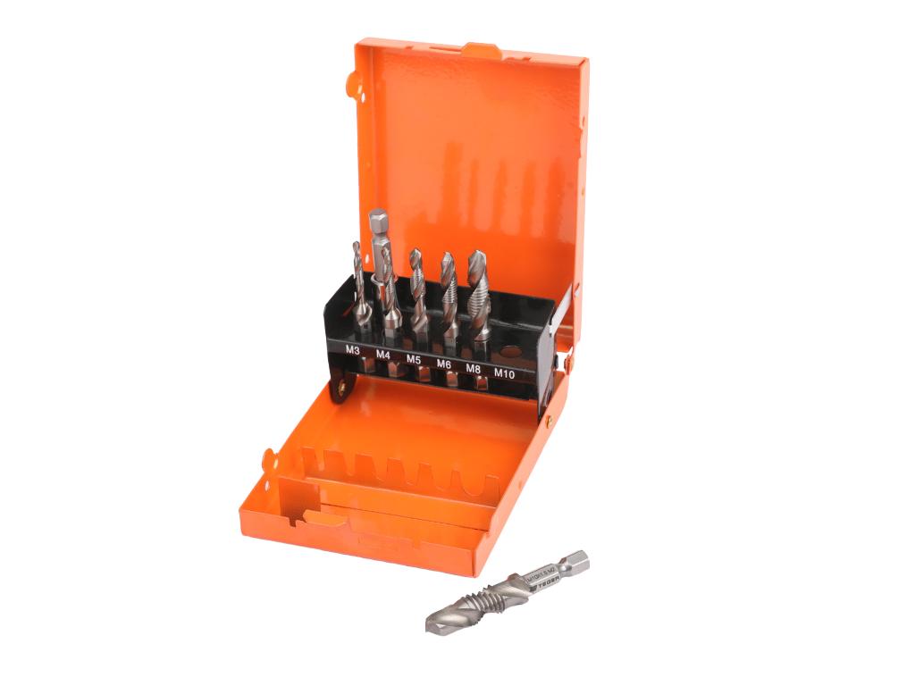 Zestaw wierteł gwintujących PROFESSIONAL, HEX M3-M10 (7 el.), stal M2, z adapterem, Teger