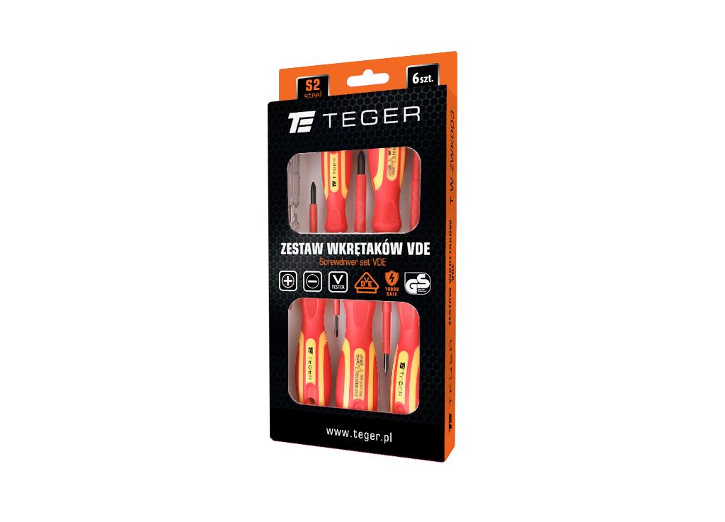 Zestaw wkrętaków VDE 6 szt / Certyfikat  GS/VDE / TEGER