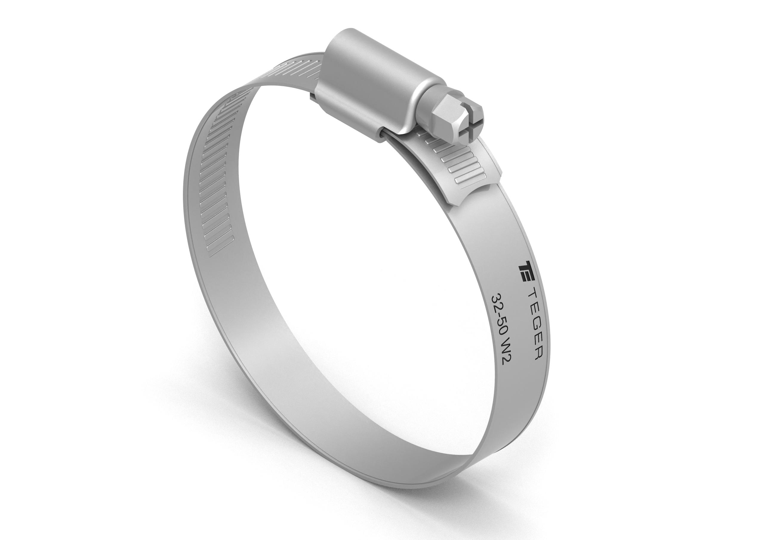 Opaska zaciskowa wzmocniona 32-50 ślimakowa (obejma W2 - stal nierdzewna) szerkość 12mm TEGER, (sprzedawane po 50)